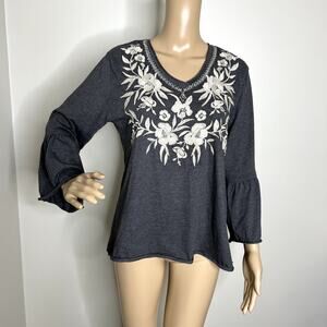 Faith and Zoe Floral Embroidered Peasant Top